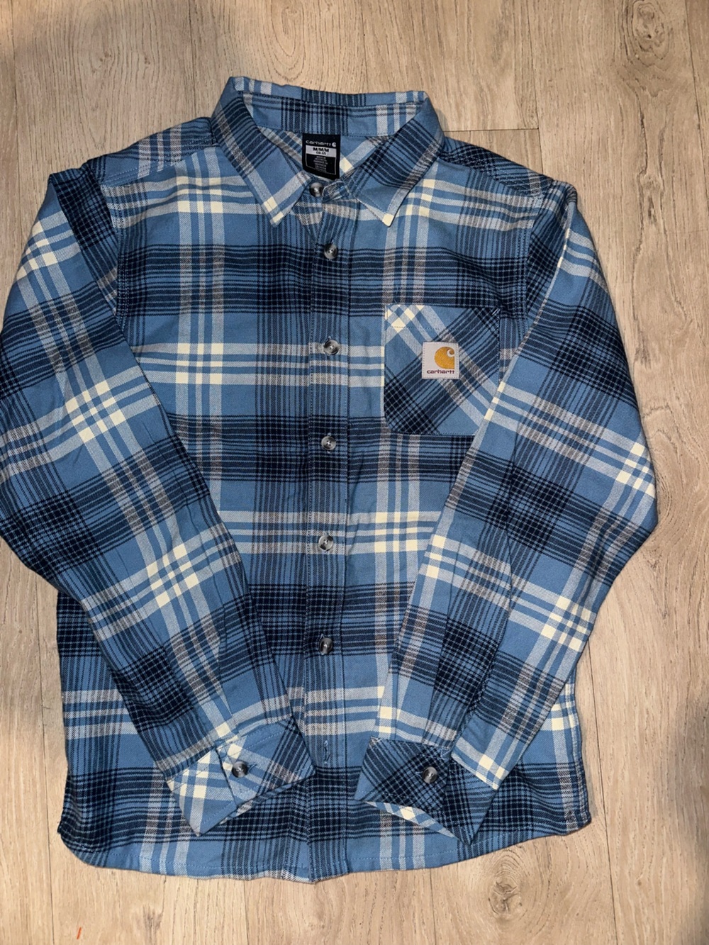 Carhartt Boys Blue Plaid Button-Front Work Shirt
